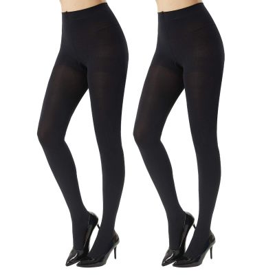 Women's 2 Pairs Super Opaque Tights for Women 120 Denier Control Top(Black,XL...